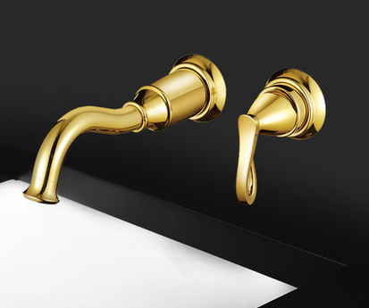 New Pure 24K Yellow GOLD Barcelona Bathroom Wall Tap and Spout Set Tapware 